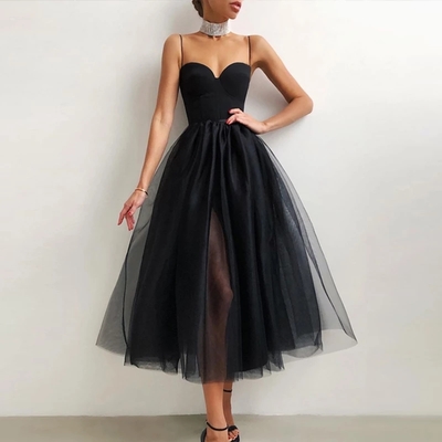 A line dusty pink short prom dresses sexy spaghetti straps satin and tulle ankle length party evening gowns