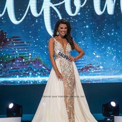 Blue sheath lace beaded  with detachable train miss usa prom dress evening dress