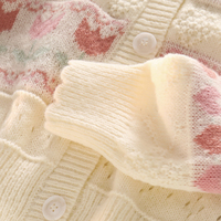 Gentle Pink Heart Jacquard Hollow Knit Cardigan Sweater - Thumbnail 6