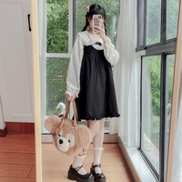 Spring Summer Vintage Day Girl Twins Bow Embroidery Lace Cotton Doll Collar Beige Shirt Blouse - Thumbnail 3