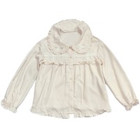 Spring Summer Vintage Day Girl Twins Bow Embroidery Lace Cotton Doll Collar Beige Shirt Blouse - Thumbnail 6