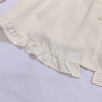 Spring Summer Vintage Day Girl Twins Bow Embroidery Lace Cotton Doll Collar Beige Shirt Blouse - Thumbnail 9