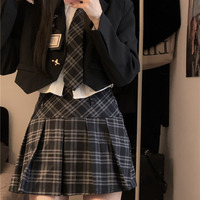 Dark Academia Classic Elegant Student Girl Sweet Autumn Brown & Black Suit Jacket Long Sleeve Shirt Plaid Pleated Skirt Three Piece Set - Thumbnail 6