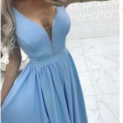 Blue simple a line chiffon prom dress cocktail dress