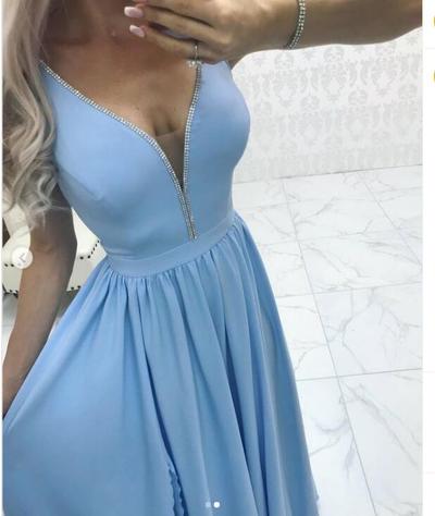 Blue Simple A Line Chiffon Prom Dress Cocktail Dress