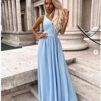 Blue Simple A Line Chiffon Prom Dress Cocktail Dress - Thumbnail 1