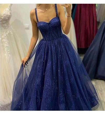 Blue Sequins Lace Prom Dress Evening Dress
