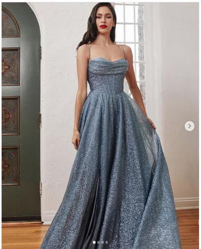 Blue Sequins Lace Prom Dress Evening Dress