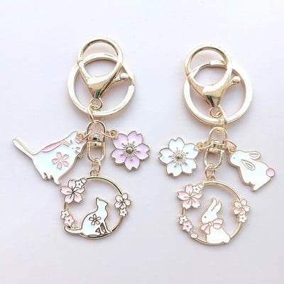 Free shipping new cute rabbit cat metal keychain small cat bow tie rabbit ornament bag pendant