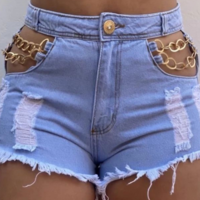 Women'S Light Blue Chain Broken Shorts - Thumbnail 2