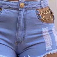 Women'S Light Blue Chain Broken Shorts - Thumbnail 1