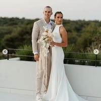 Simple High Neck Mermaid Beach Wedding Dress Bridal Gown - Thumbnail 1