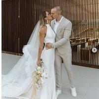 Simple High Neck Mermaid Beach Wedding Dress Bridal Gown - Thumbnail 2