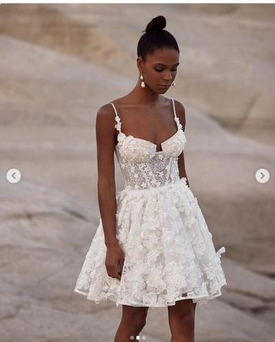 Simple Mini Short Lace Beach Wedding Dress Bridal Gown