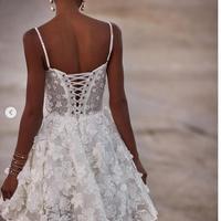 Simple Mini Short Lace Beach Wedding Dress Bridal Gown - Thumbnail 1