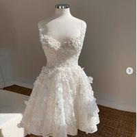 Simple Mini Short Lace Beach Wedding Dress Bridal Gown - Thumbnail 2