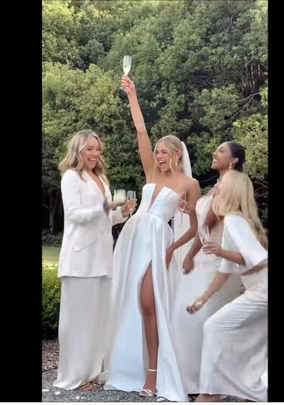 Simple Strapless Sheath Side Slit Beach Wedding Dress Bridal Gown