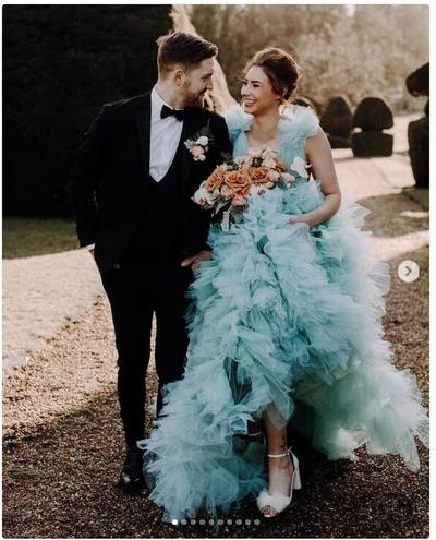 Blue Ruffle Ball Gown Puffy Wedding Dress Bridal Gowns