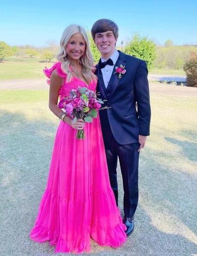 Elegant Hot Pink Long V Neck Prom Dresses