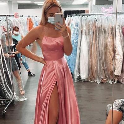 Simple pink long prom dress with side slit - Thumbnail 2
