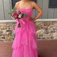 A Line Straps Hot Pink Evening Gowns  - Thumbnail 2