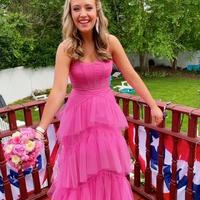 A Line Straps Hot Pink Evening Gowns  - Thumbnail 1