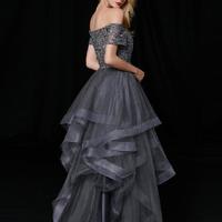 A Line Off Shoulder Grey Lace Prom Dresses - Thumbnail 2