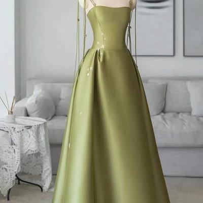 Floor length a line straps stain prom dresses