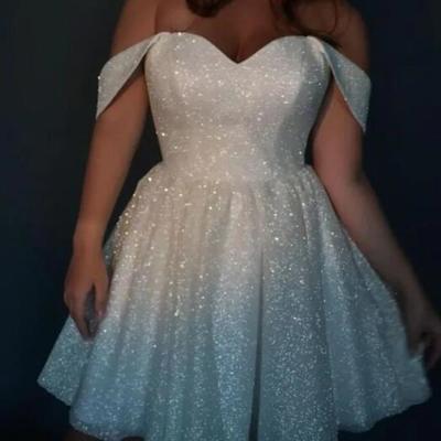 New arrival off shoulder white sequin short homecoming dresses  - Thumbnail 1