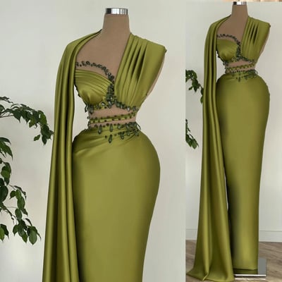 Olive green prom dresses with rhinestones  - Thumbnail 3
