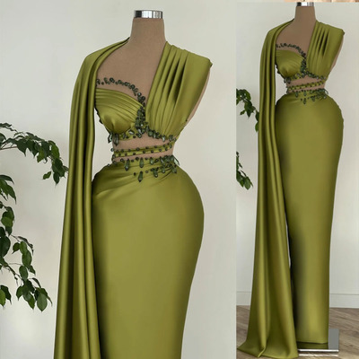 Olive Green Prom Dresses with Rhinestones 