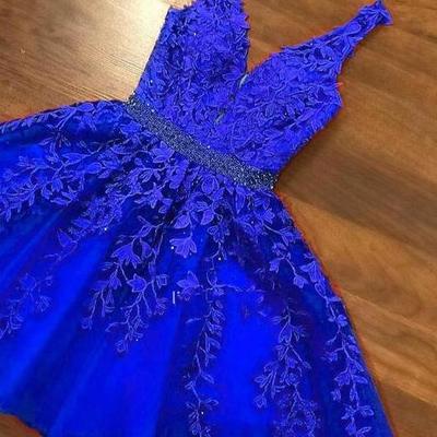 Sexy royal blue short homecoming dress with beading - Thumbnail 2