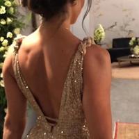 A-Line Luxurious Sweep / Brush Train Sleeveless Prom Dresses With Sequin - Thumbnail 2