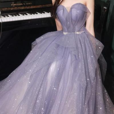 Off shoulder a line floor length sleeveless tulle prom dresses with beading