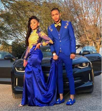 Royal Blue Mermaid Prom Dresses High Neck Gold Appliques Backless African Girl Black Girl Evening Formal Gowns,25