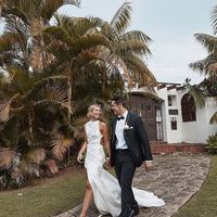 Chic Sheath High Neck White Wedding Dresses with Side Slit,1501 - Thumbnail 1