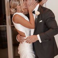 Chic Sheath High Neck White Wedding Dresses with Side Slit,1501 - Thumbnail 2