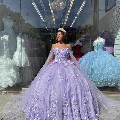 Off shoulder ball gown lace applique quinceanera dresses sweet 16 dress  - Thumbnail 1