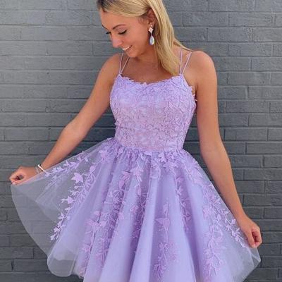 Beautiful lilac short lace homecoming dress - Thumbnail 2