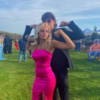 Hot pink strapless long split prom evening dresses - Thumbnail 3