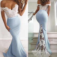 Blush Pink off the shoulder lace long prom gown, Bridesmaid Dresses - Thumbnail 1