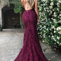 SP2227,Green Mermaid Lace Prom Dresses, Sexy Open Back Evening Gown - Thumbnail 3