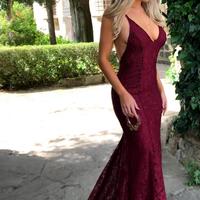 SP2227,Green Mermaid Lace Prom Dresses, Sexy Open Back Evening Gown - Thumbnail 2