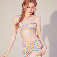 Rainbow Stripes Three-piece Swimsuit Bikini - Thumbnail 3