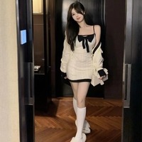 2 Piece White Knit Bow Dress + Sweater  - Thumbnail 1