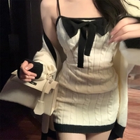 2 Piece White Knit Bow Dress + Sweater  - Thumbnail 2