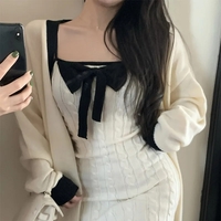 2 Piece White Knit Bow Dress + Sweater  - Thumbnail 4