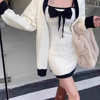 2 Piece White Knit Bow Dress + Sweater  - Thumbnail 7