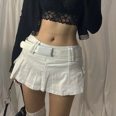 White Denim A-Line Low Waist Skirt 