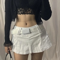 White Denim A-Line Low Waist Skirt  - Thumbnail 1